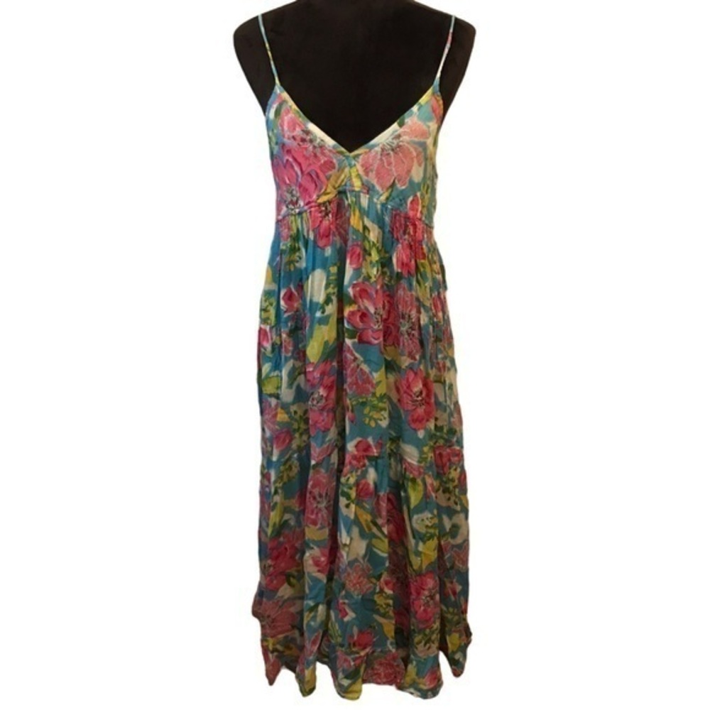 Vintage Gauze Cotton Floral Print Summer Maxi Dress
